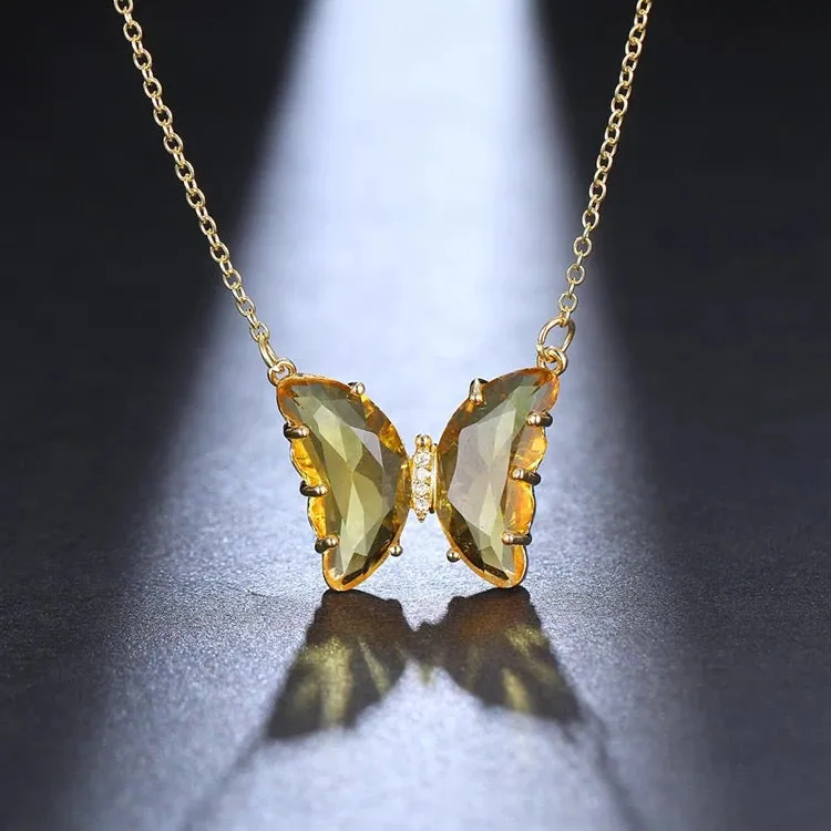 Combo of 2 Yellow Crystal and Mariposa Butterfly Pendant