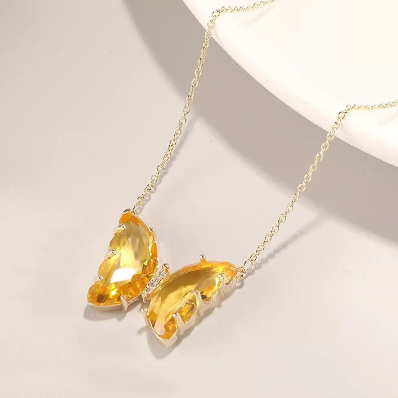 Combo of 2 Yellow Crystal and Mariposa Butterfly Pendant