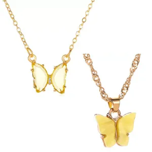 Combo of 2 Yellow Crystal and Mariposa Butterfly Pendant