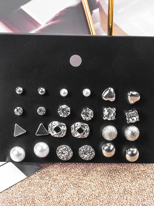 Combo of 21 Pair Studded Pearl Stud Earrings