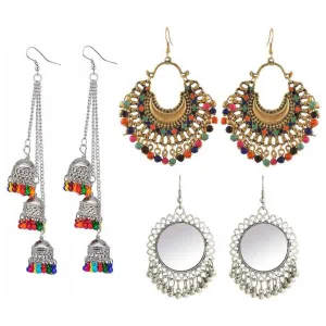 Combo Of 3 Pair Silver Chandbali and Layered Jhumki