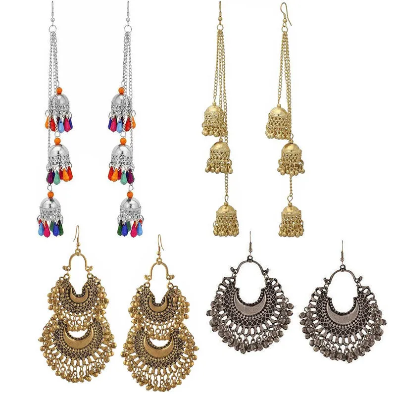 Combo of 4 Afghani Golden and Silver Layered Jhumki