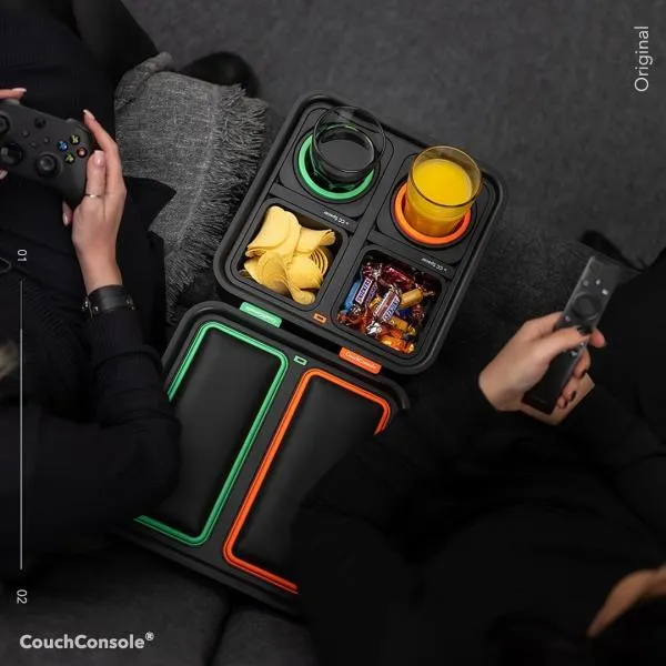 CouchConsole - Cup Holder with Phone Stand Tray (Dark Grey)