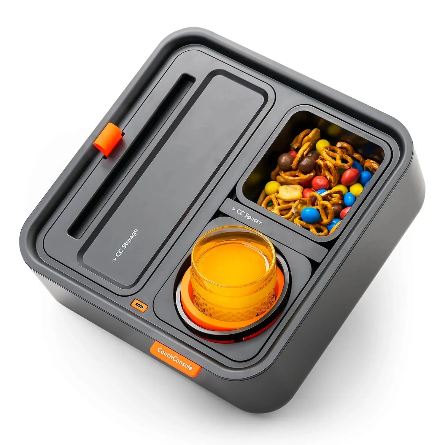 CouchConsole - Cup Holder with Phone Stand Tray (Dark Orange)