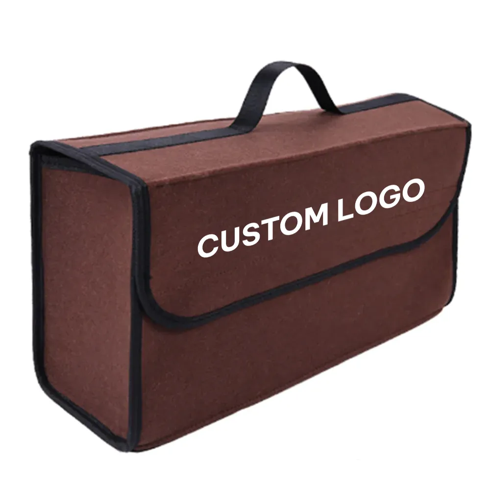 Custom Logo Soft Felt Car Bag Organizer, Folding Car Storage Box Non Slip Fireproof Car Trunk Organizer