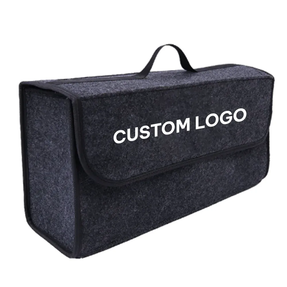 Custom Logo Soft Felt Car Bag Organizer, Folding Car Storage Box Non Slip Fireproof Car Trunk Organizer