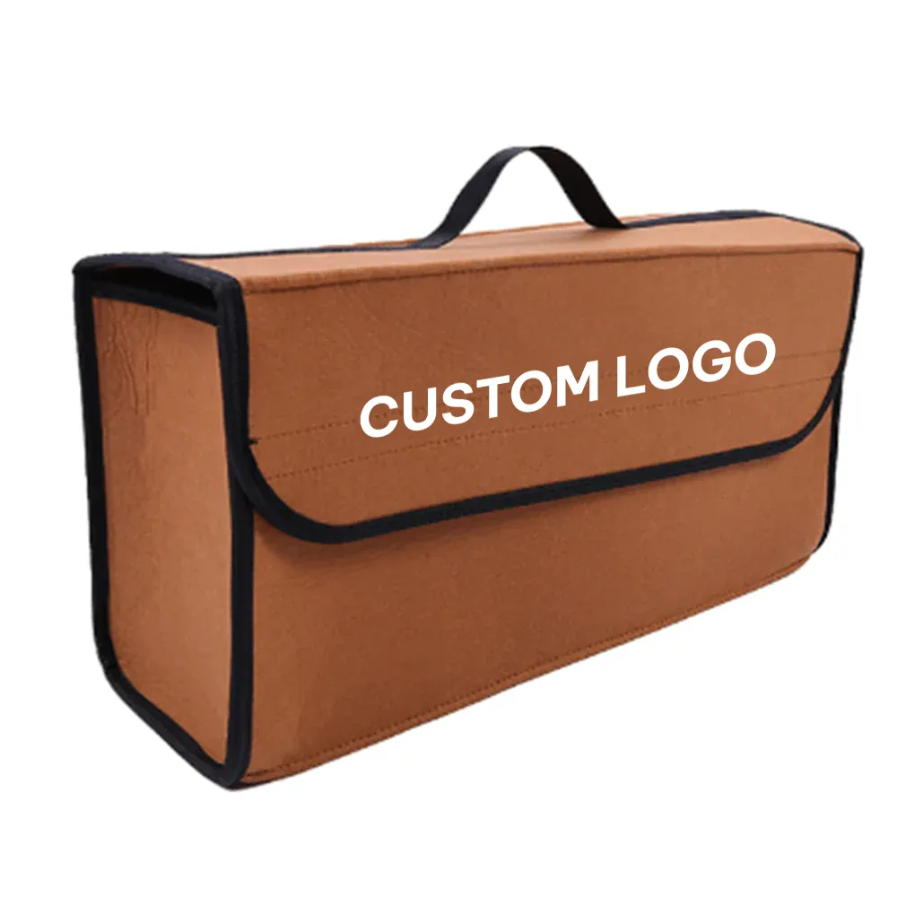 Custom Logo Soft Felt Car Bag Organizer, Folding Car Storage Box Non Slip Fireproof Car Trunk Organizer