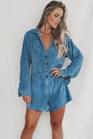 DEAL Bright And Early Blue Corduroy Romper
