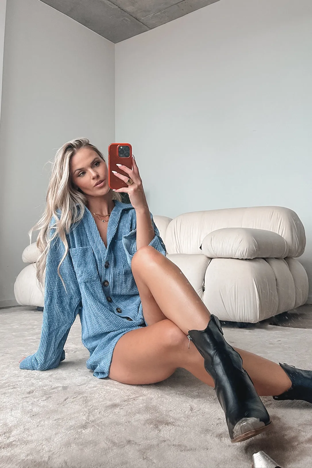 DEAL Bright And Early Blue Corduroy Romper