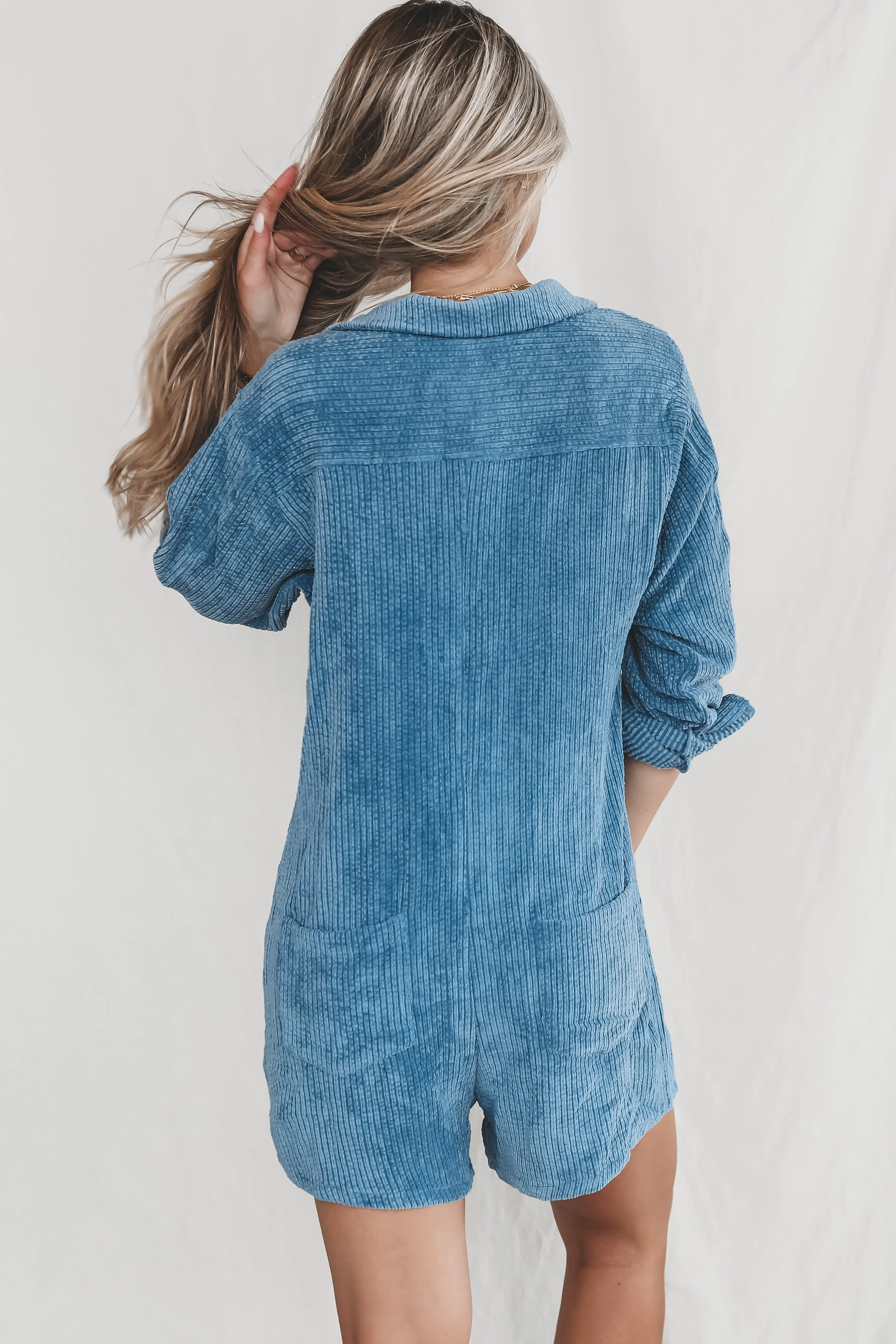 DEAL Bright And Early Blue Corduroy Romper