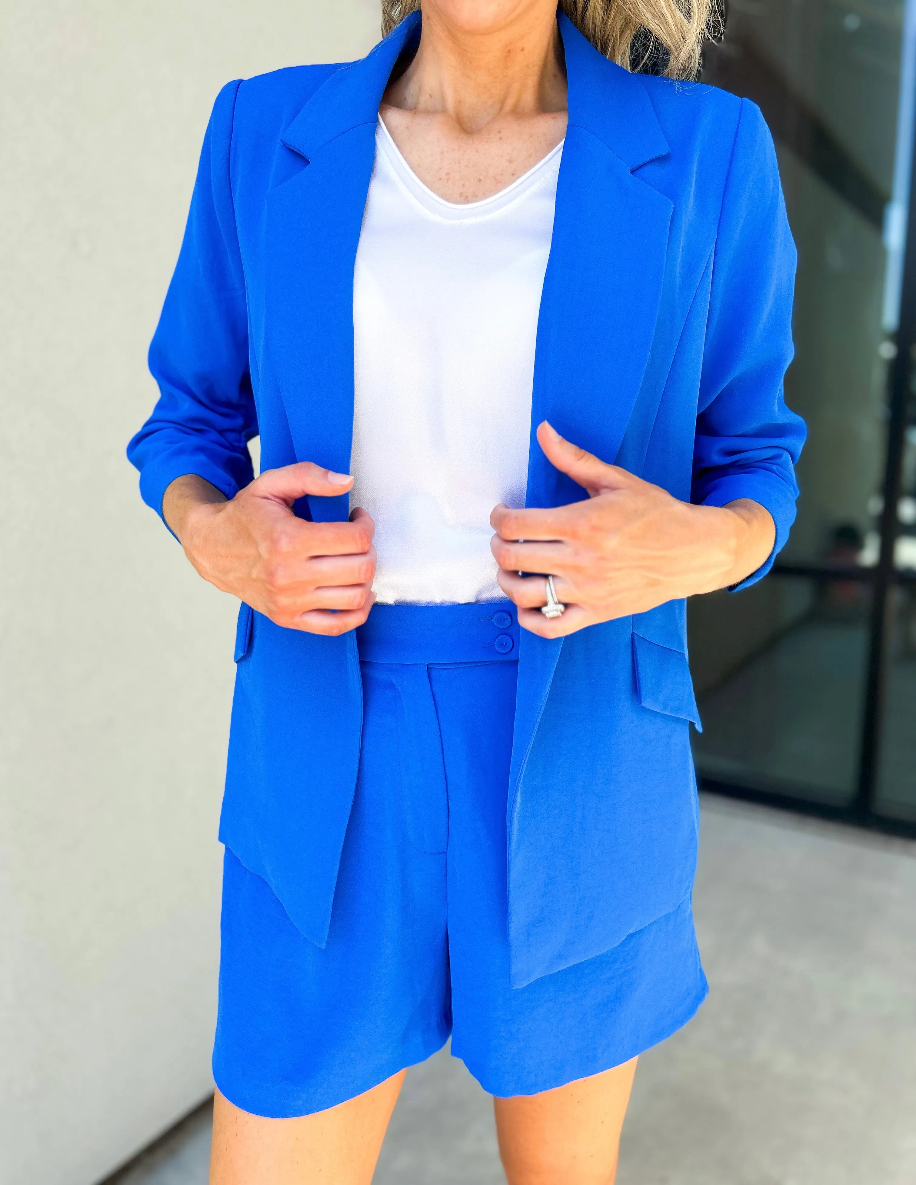 Demi High Waisted Elastic Shorts (Electric Blue)