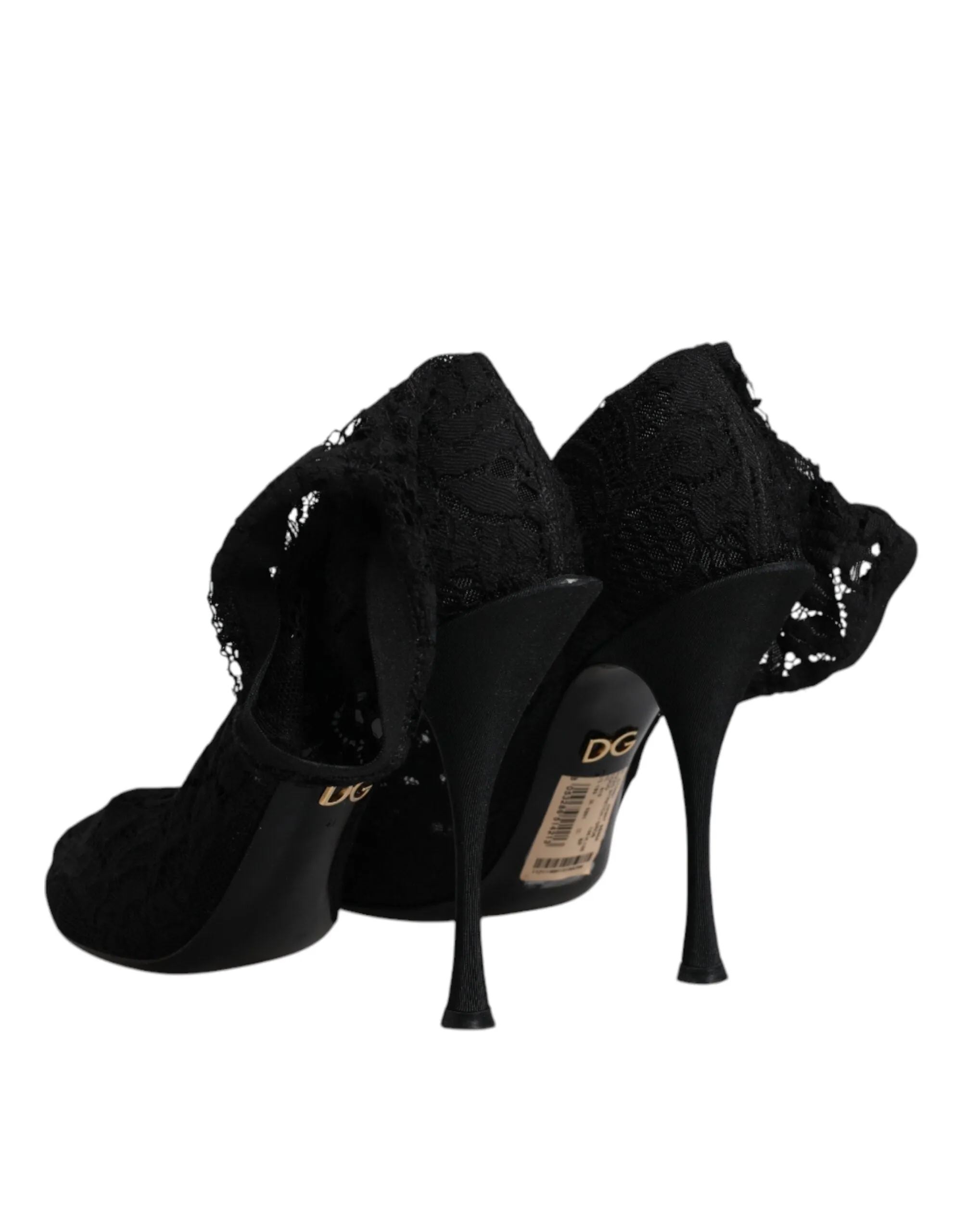 Dolce&Gabbana Women Black Pumps Nylon Floral Lace Socks High Heel Shoes Sz EU 41