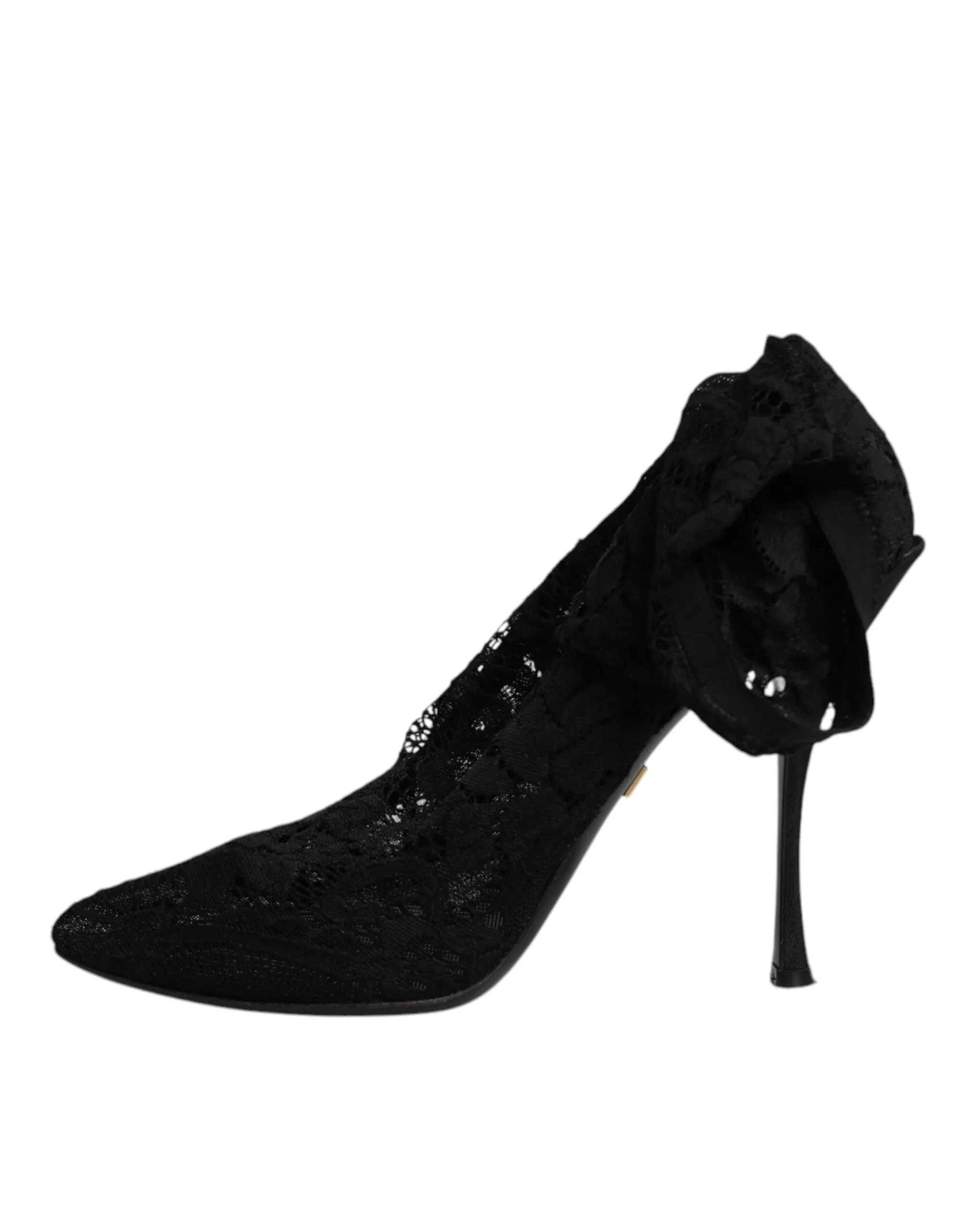 Dolce&Gabbana Women Black Pumps Nylon Floral Lace Socks High Heel Shoes Sz EU 41