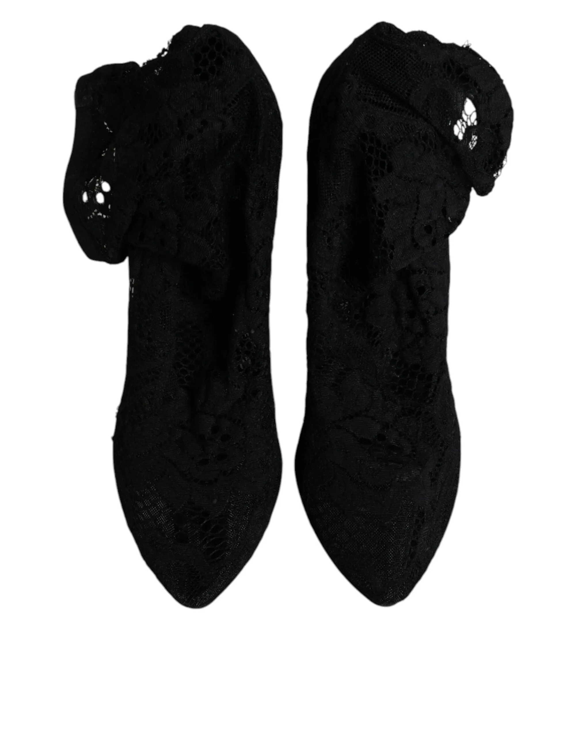 Dolce&Gabbana Women Black Pumps Nylon Floral Lace Socks High Heel Shoes Sz EU 41