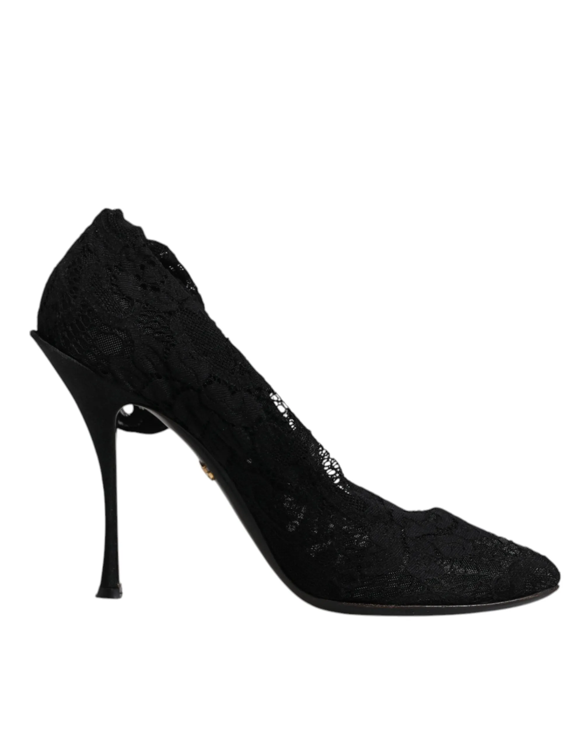 Dolce&Gabbana Women Black Pumps Nylon Floral Lace Socks High Heel Shoes Sz EU 41