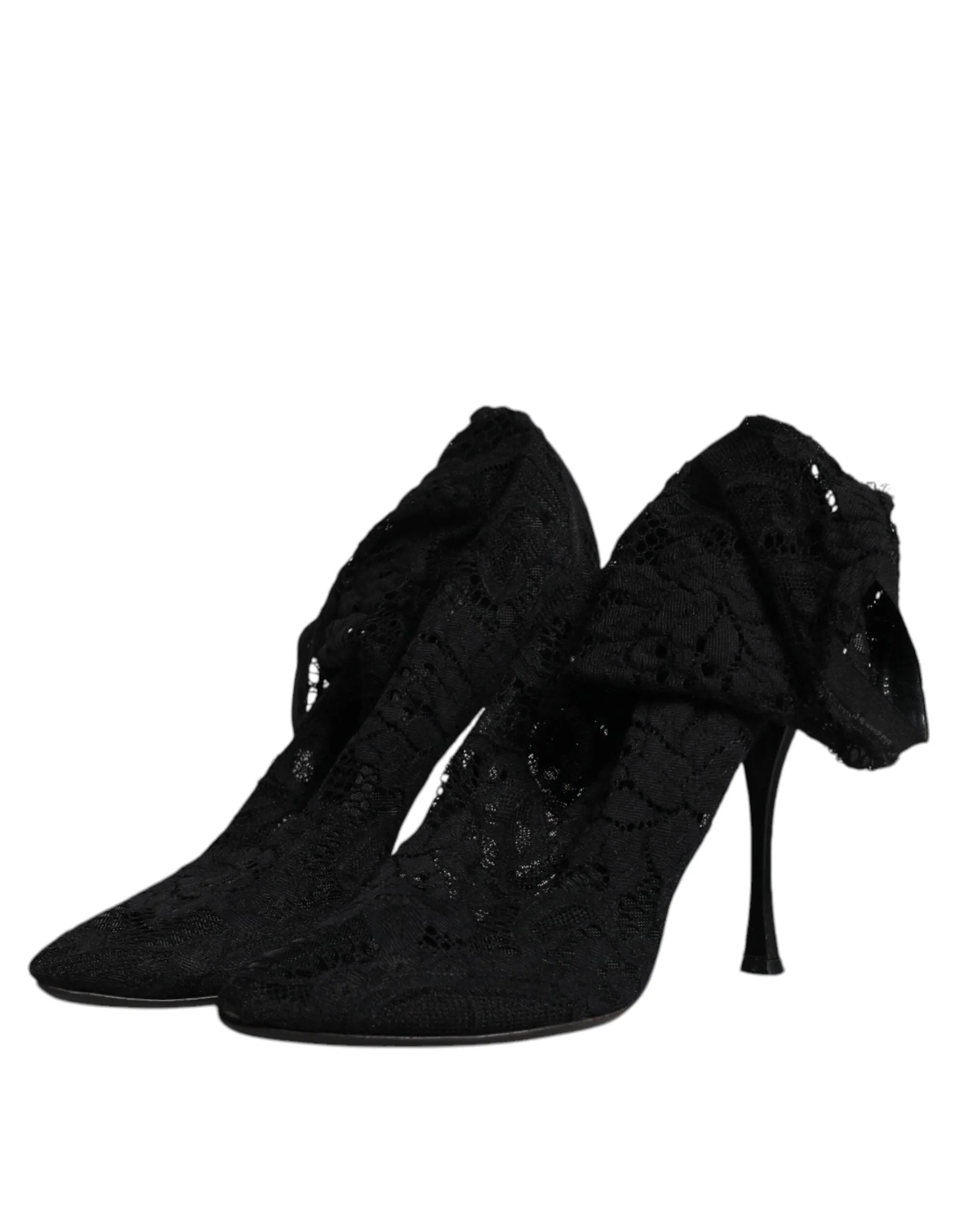 Dolce&Gabbana Women Black Pumps Nylon Floral Lace Socks High Heel Shoes Sz EU 41