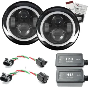 Eagle Lights 7" LED Headlight Kit for Jeeps with White LED Halo Rings - Double Pack