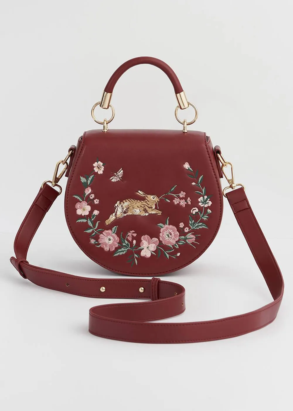 Fable England Running Bunny Saddle Bag Burgundy