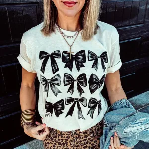 {FANCY BLACK BOWS} Natural Crew Neck Tee