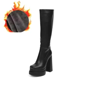 Female Double Layer Platform Square Toe Big Size Boots