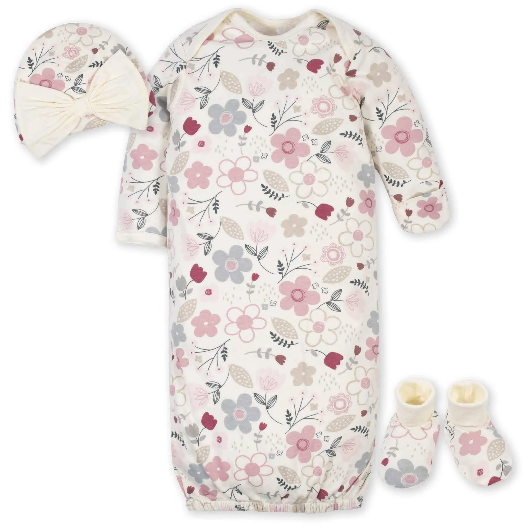 Gerber® Organic 3-Piece Baby Girls Flowers & Leaves Gown Starter Set