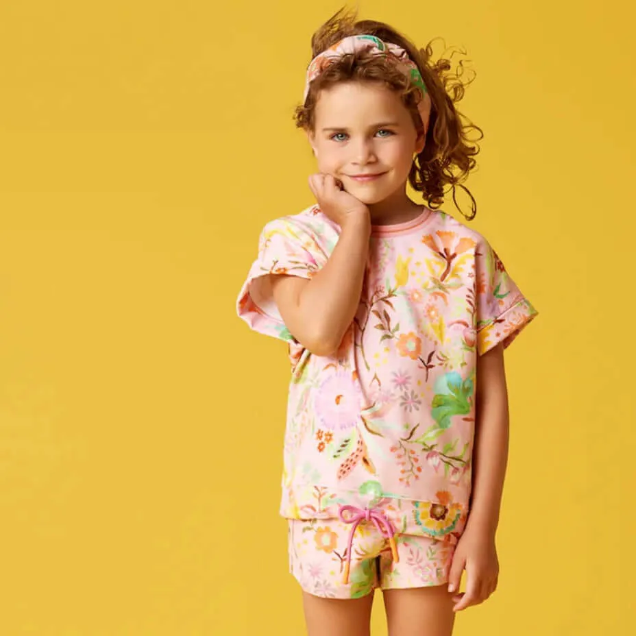 Girls Pink Cuban Sits Short Set