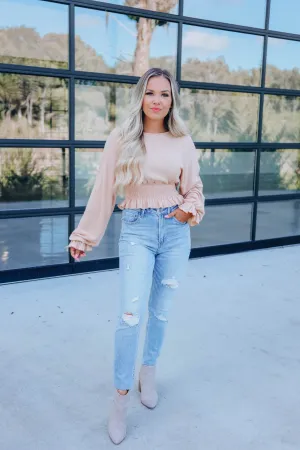Giselle Knit Smocked Top - Taupe