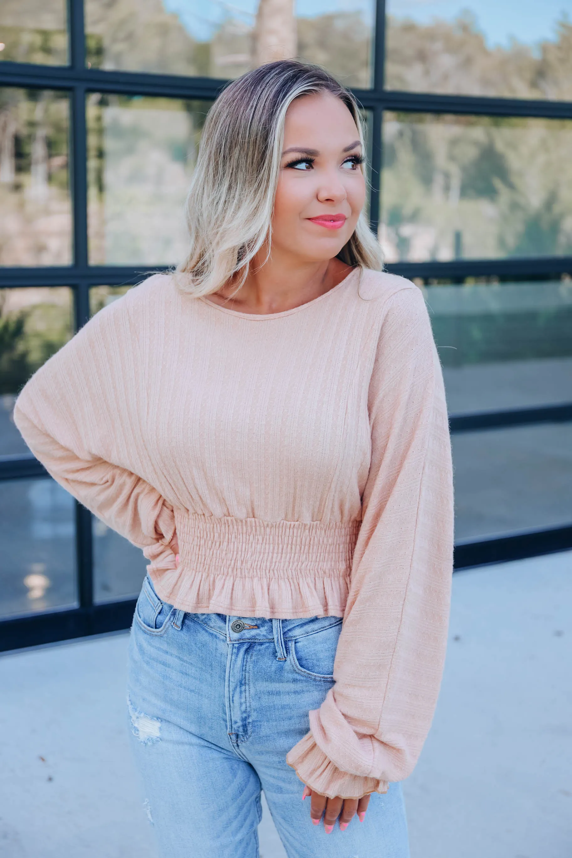 Giselle Knit Smocked Top - Taupe