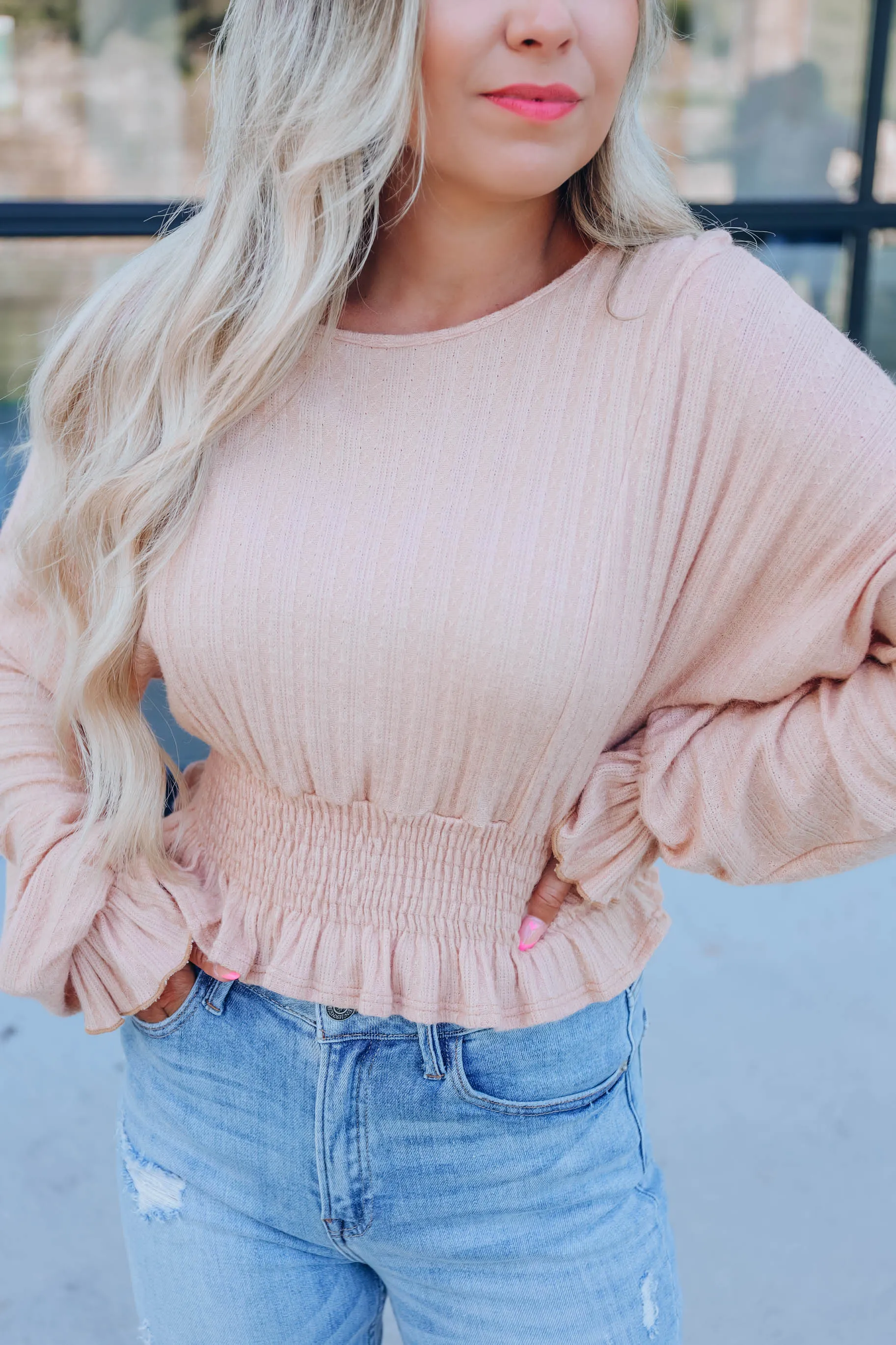 Giselle Knit Smocked Top - Taupe