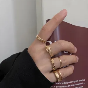 Gold Plated 6 Piece Simple Heart Plain Ring Set