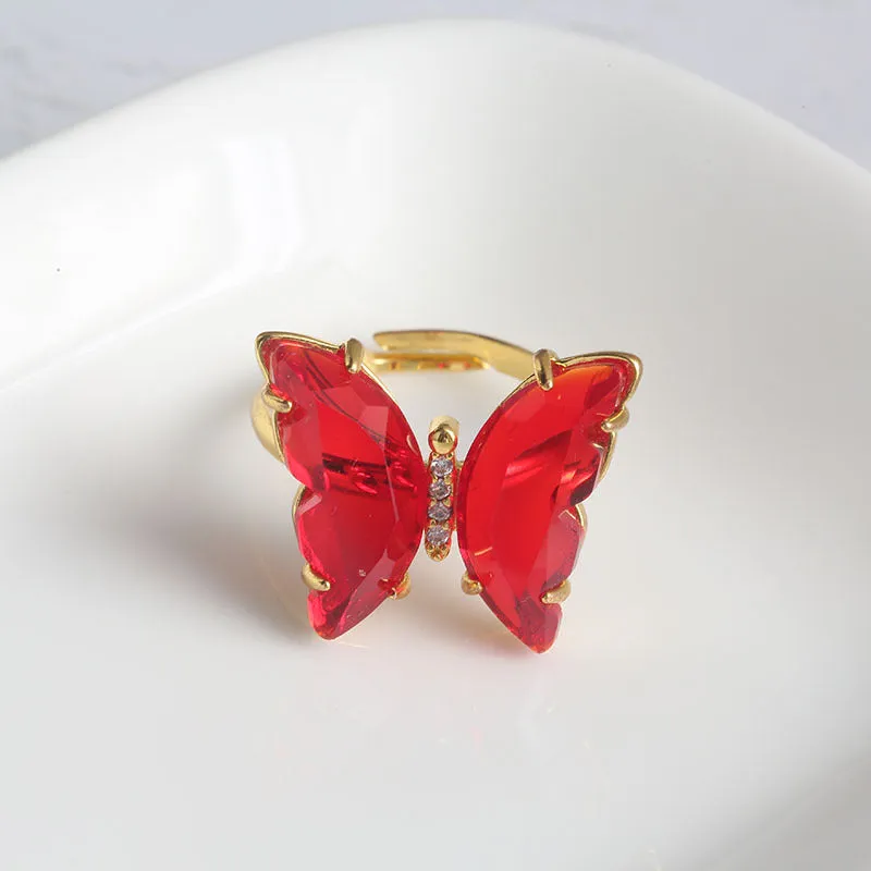 Gold Plated Red Crystal Butterfly Ring