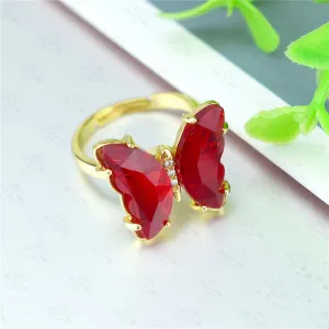 Gold Plated Red Crystal Butterfly Ring