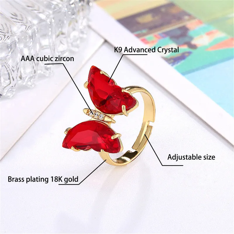 Gold Plated Red Crystal Butterfly Ring