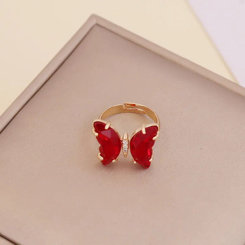 Gold Plated Red Crystal Butterfly Ring