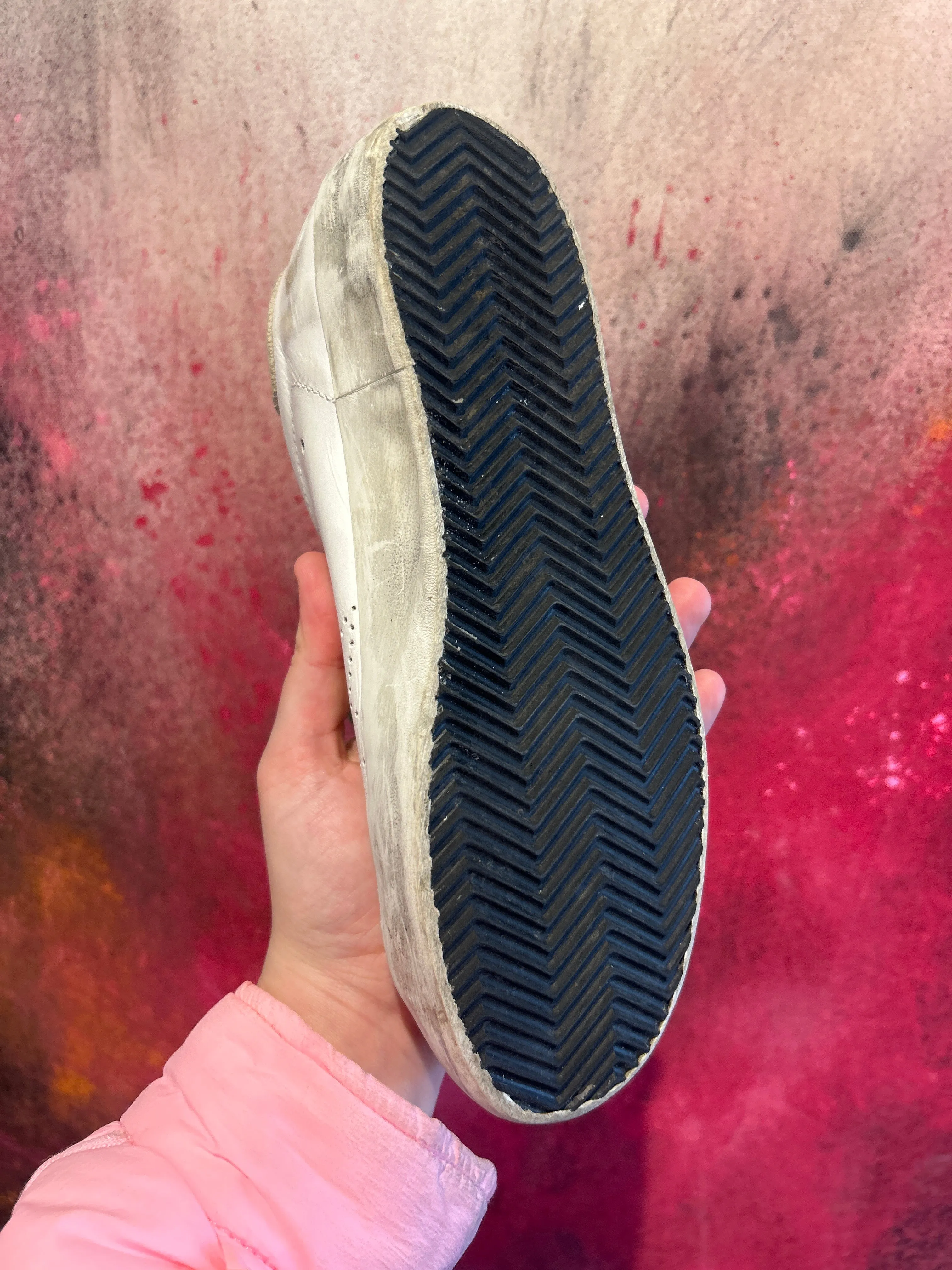 Golden Goose Shoes, White Superstar Sneakers with Blue (size 38)