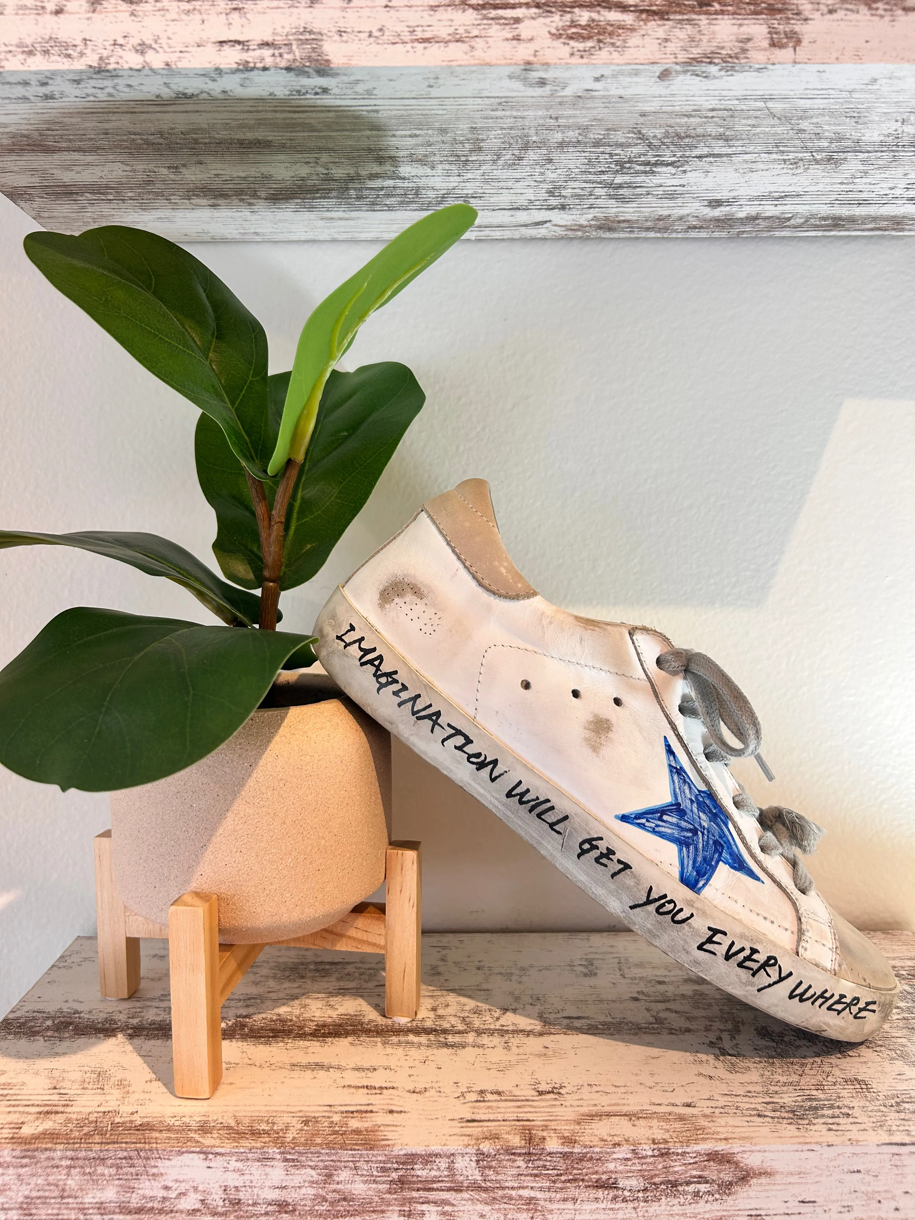 Golden Goose Shoes, White Superstar Sneakers with Blue (size 38)