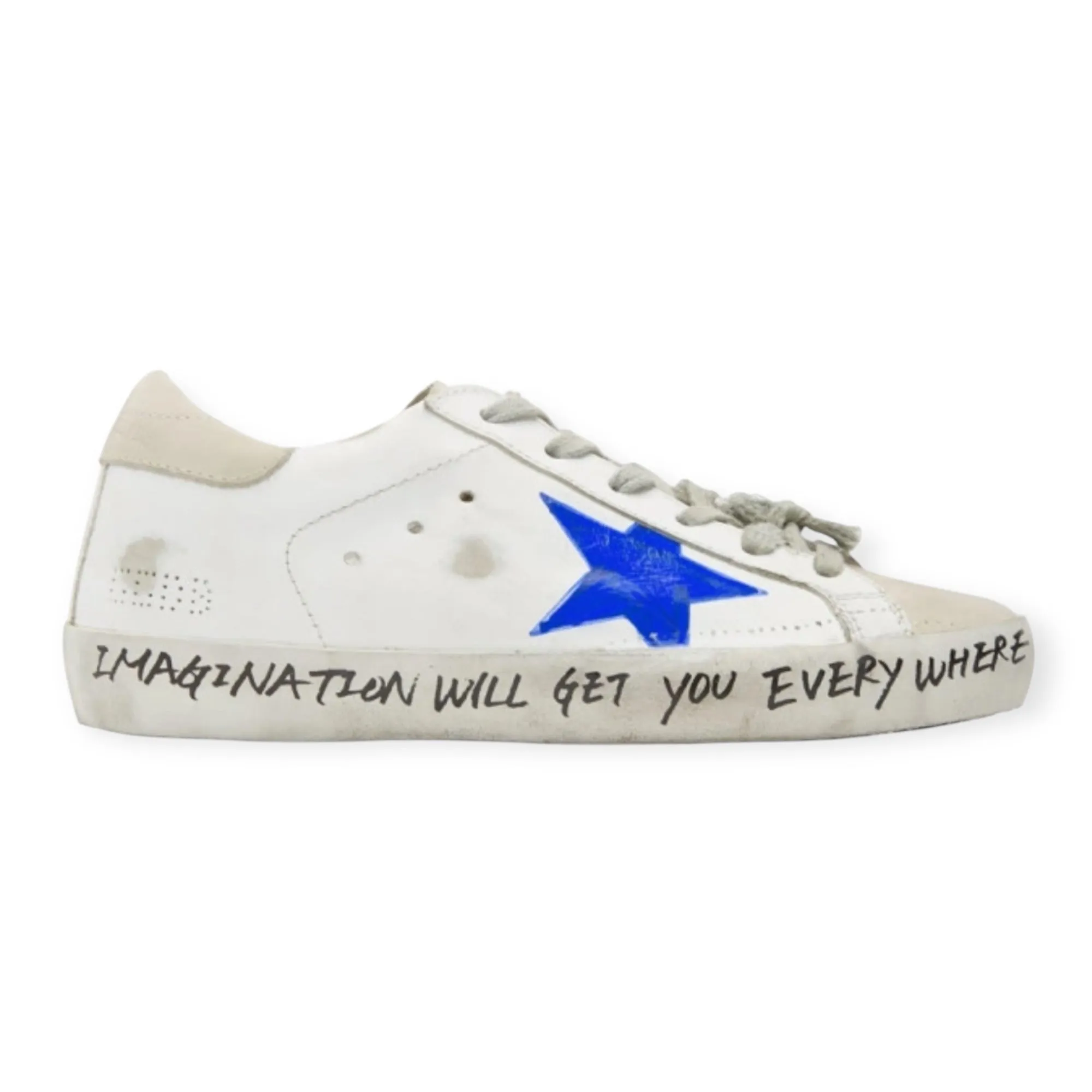 Golden Goose Shoes, White Superstar Sneakers with Blue (size 38)