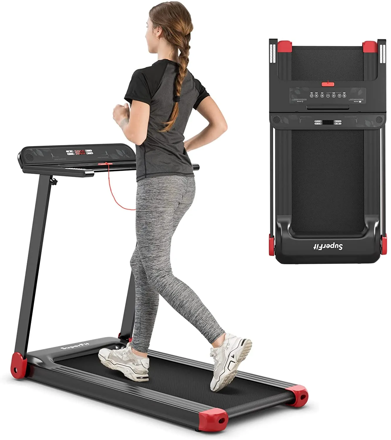 Goplus Folding Treadmill, Compact Superfit Treadmill with APP Control, Blue Tooth Speaker, 12 Preset Programs, LED Display and Device Holder, Walking Running Machine for Home Office