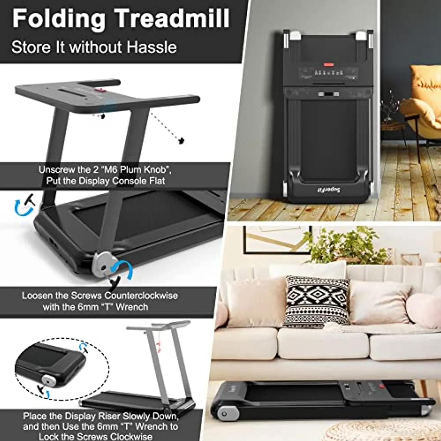 Goplus Folding Treadmill, Compact Superfit Treadmill with APP Control, Blue Tooth Speaker, 12 Preset Programs, LED Display and Device Holder, Walking Running Machine for Home Office