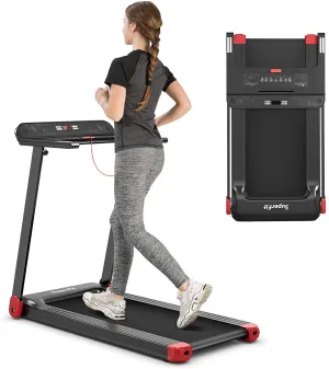 Goplus Folding Treadmill, Compact Superfit Treadmill with APP Control, Blue Tooth Speaker, 12 Preset Programs, LED Display and Device Holder, Walking Running Machine for Home Office