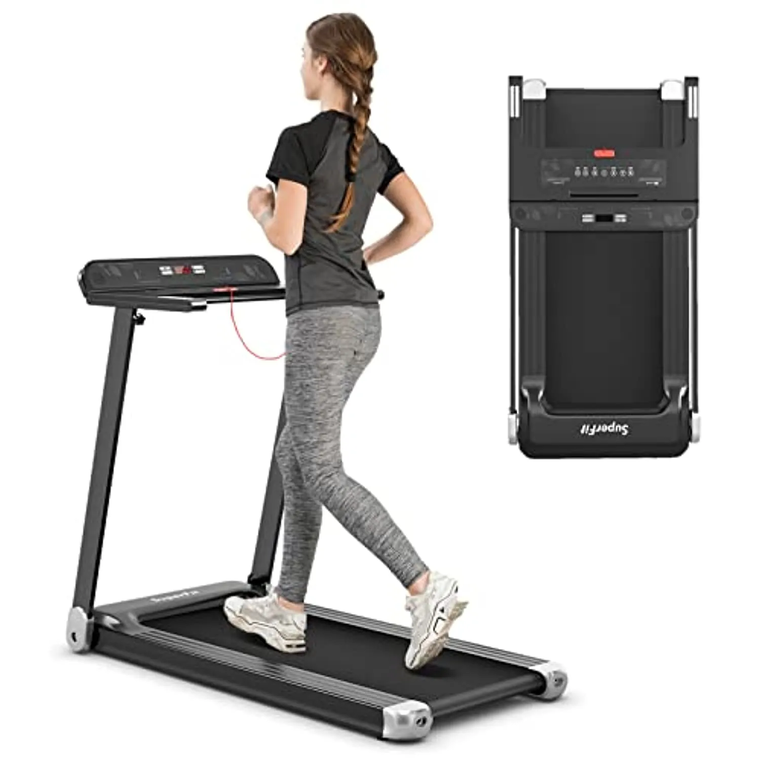 Goplus Folding Treadmill, Compact Superfit Treadmill with APP Control, Blue Tooth Speaker, 12 Preset Programs, LED Display and Device Holder, Walking Running Machine for Home Office