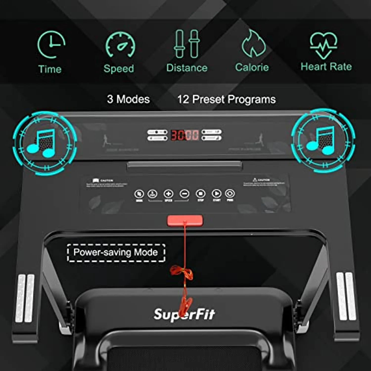 Goplus Folding Treadmill, Compact Superfit Treadmill with APP Control, Blue Tooth Speaker, 12 Preset Programs, LED Display and Device Holder, Walking Running Machine for Home Office