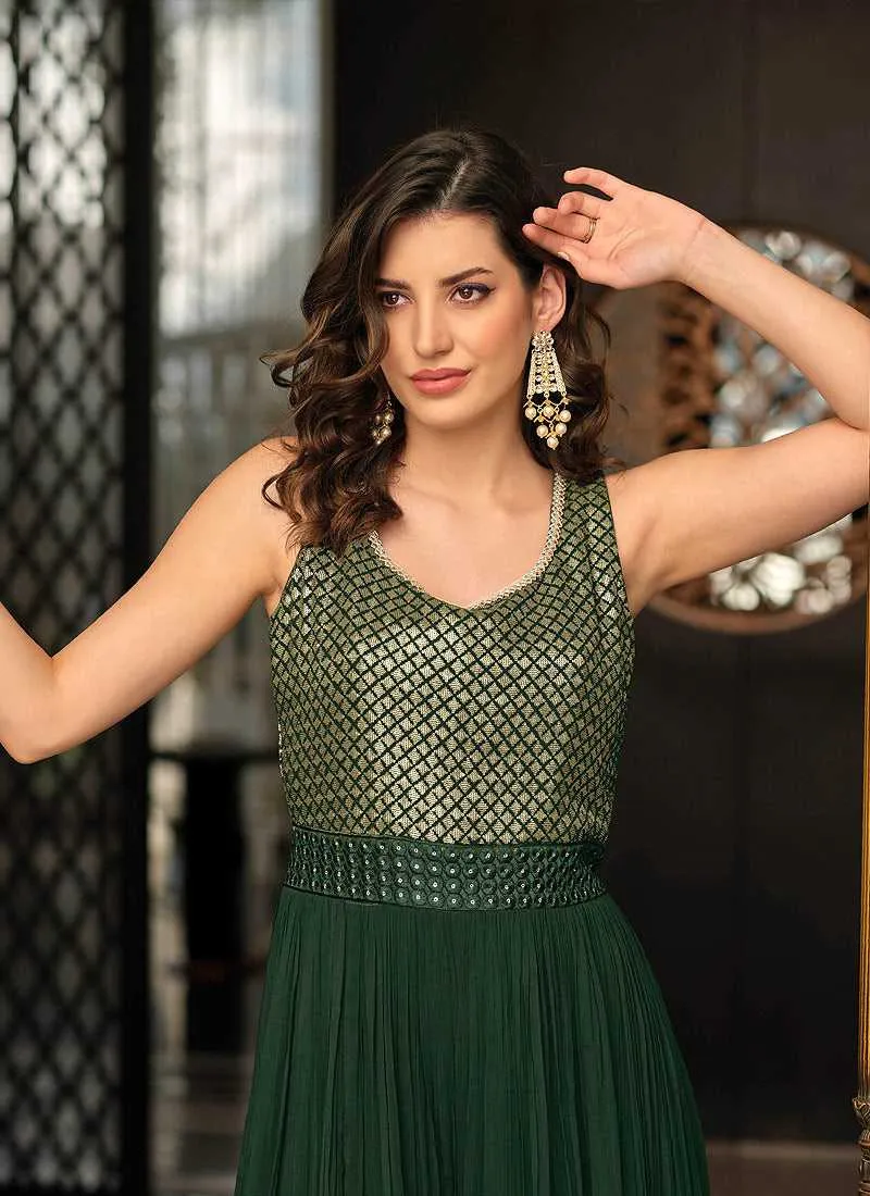 Green and Gold Embroidered Western Jump Suit