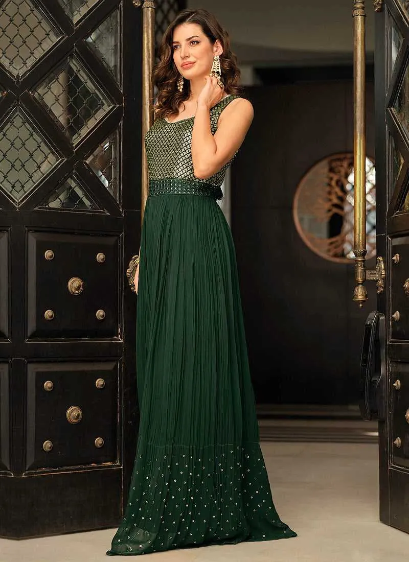 Green and Gold Embroidered Western Jump Suit