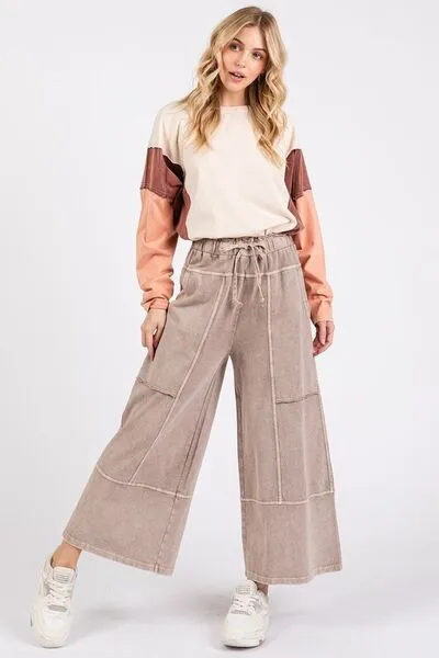 Hazel Blues® |  Mittoshop Mineral Wash Seam French Terry Wide Leg Pants