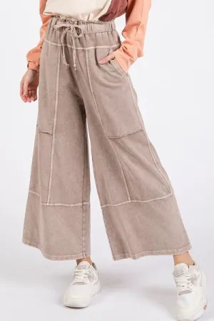 Hazel Blues® |  Mittoshop Mineral Wash Seam French Terry Wide Leg Pants
