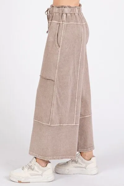 Hazel Blues® |  Mittoshop Mineral Wash Seam French Terry Wide Leg Pants