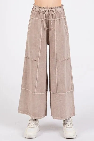 Hazel Blues® |  Mittoshop Mineral Wash Seam French Terry Wide Leg Pants