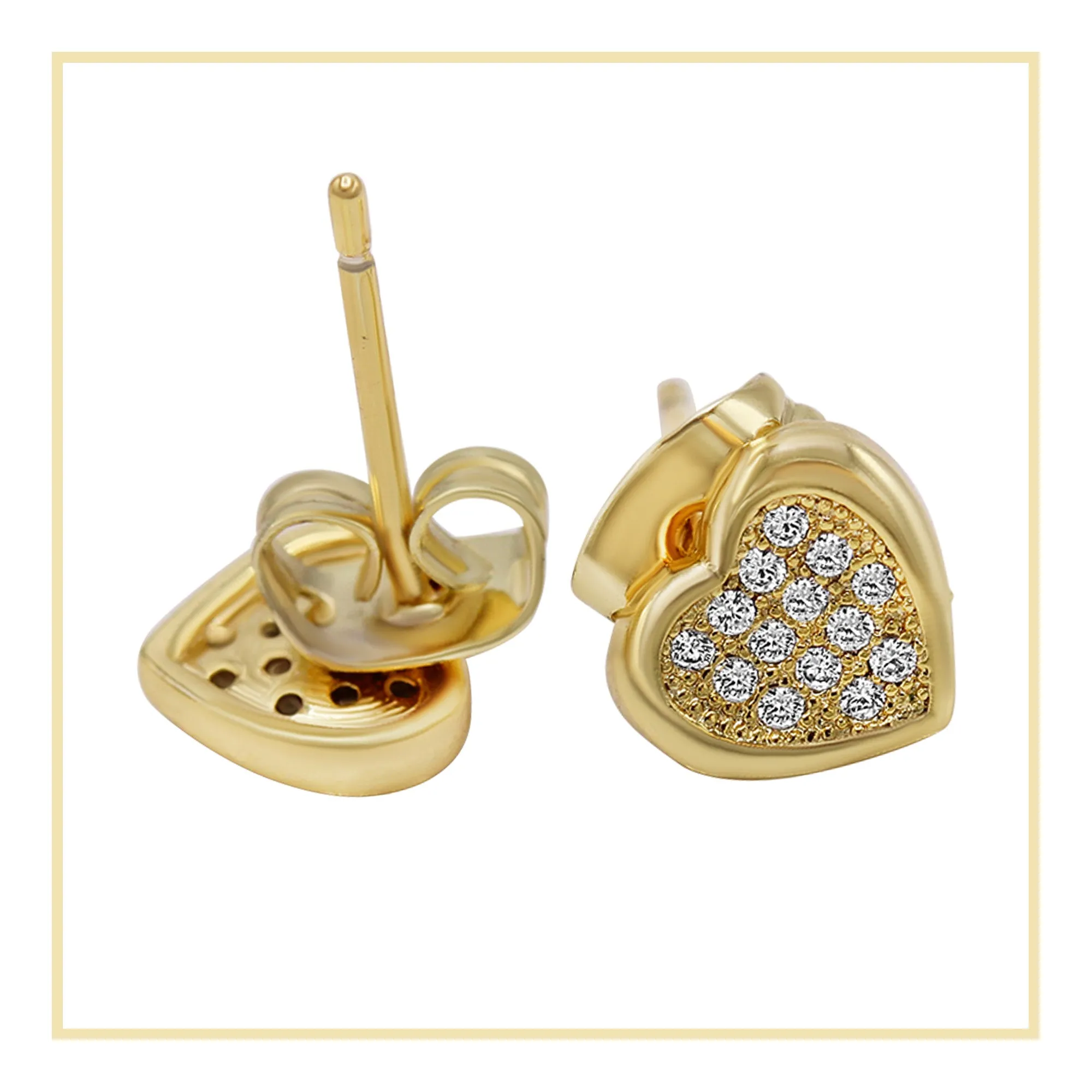 Heart 1 Cubic Zirconia Earrings 14K Gold Filled Hip Hop Studs Jewelry Women