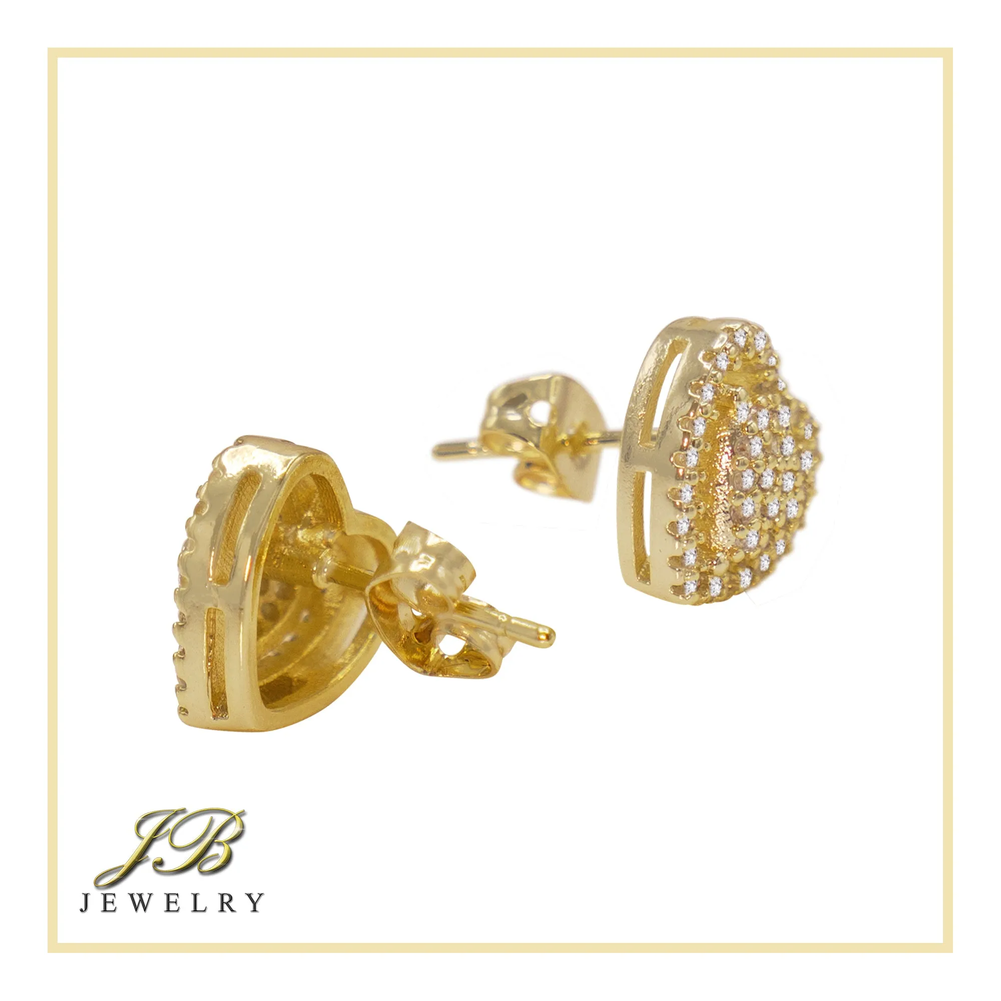 Heart 2 Cubic Zirconia Earrings 14K Gold Filled Silver Hip Hop Studs Jewelry Women